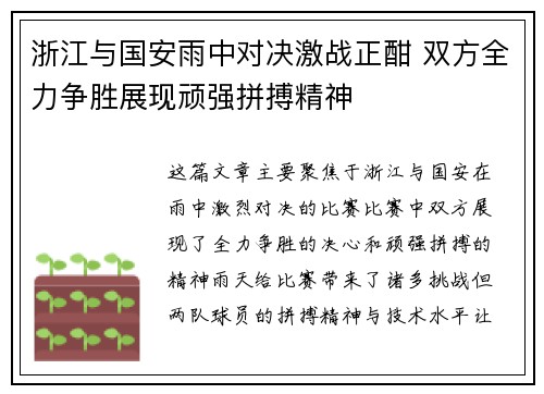 浙江与国安雨中对决激战正酣 双方全力争胜展现顽强拼搏精神